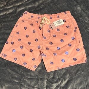 Men's Peach Shorts with Metallic Blue Roses